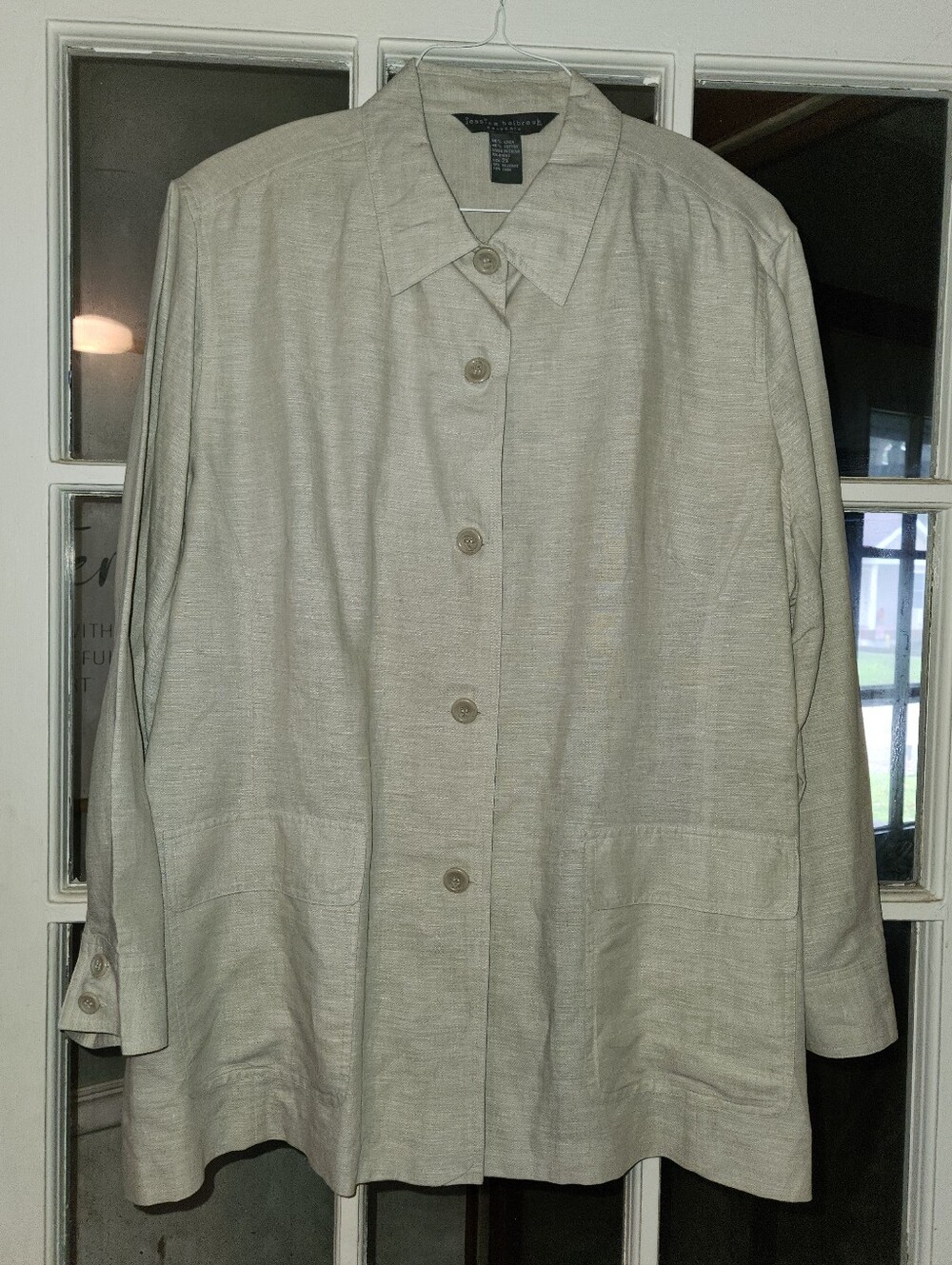Jessica Holbrook Easycare 2X Linen Cotton Shirt Jacket Beige Plus Size Coastal